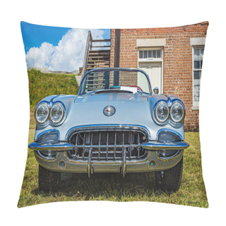 Personality  Fernandina Beach, FL / USA - September 22, 2018: 1960 Chevrolet Corvette Convertible At A Car Show At Fort Clinch In  Fernandina Beach, Florida Near Jacksonville. Pillow Covers