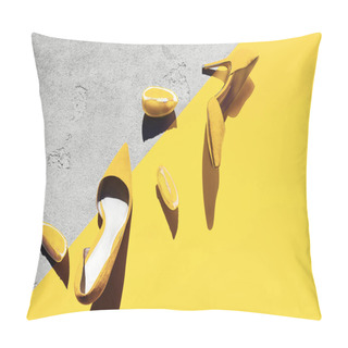 Personality  Bright Illuminating Yellow High Heel Shoes With Lemon. Pillow Covers