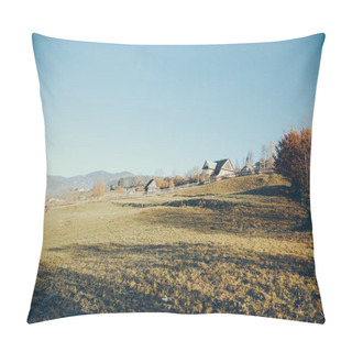 Personality  Pasture With Buildings In Mountain Vorokhta Town, Carpathians, Ukraine Pillow Covers