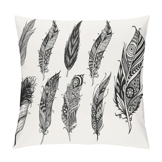 Personality  Set Of Hand Drawn Rustic Decorative Feathers Pillow Covers