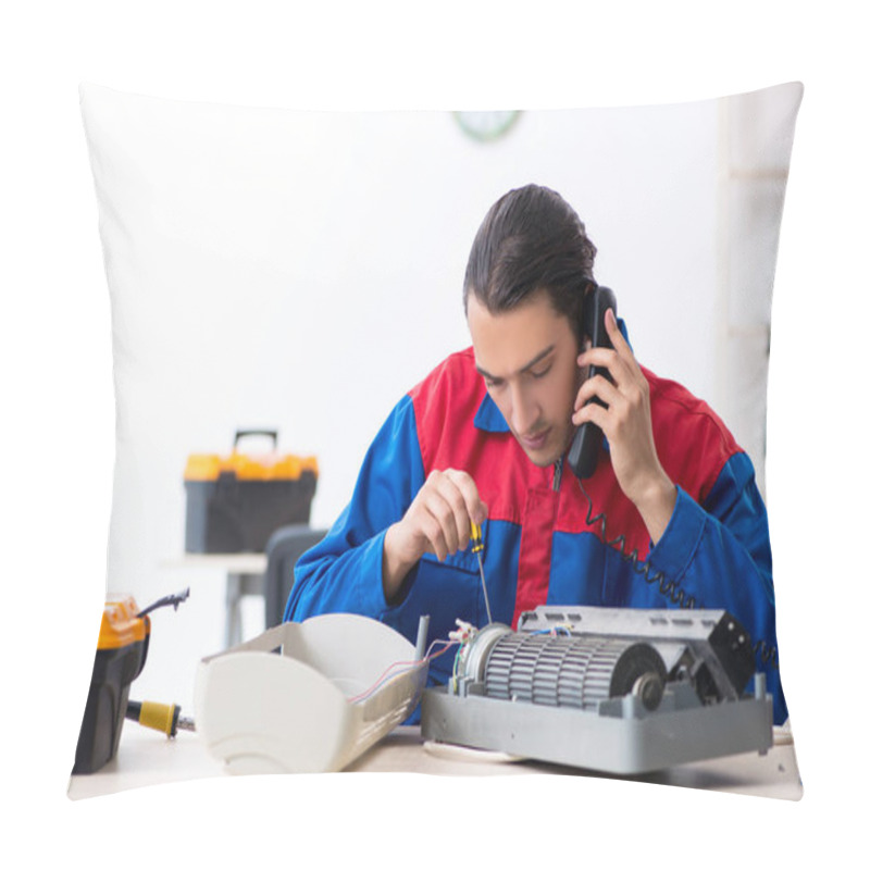 Personality  Young Repairman Repairing Air-conditioner At Warranty Center Pillow Covers