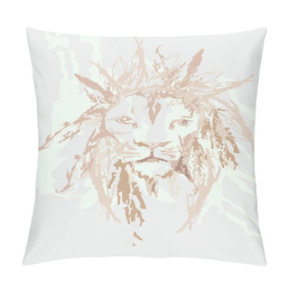 Personality  Sketch Of A Lion Head On A Light Background For Posters Or Wallpaper. Grunge Lion Head In Pastel Tones For Fabric Products, Prints, Textiles, Fashion, Interior Solutions, Covers, Etc. Pillow Covers