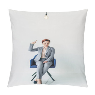 Personality  Businesswoman Pointing At Light Bulb Pillow Covers