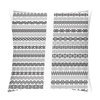 Personality  Set Of Vintage Brushes Templates For Design. Forty Border Elements For Frames In Knotting Style. Pillow Covers