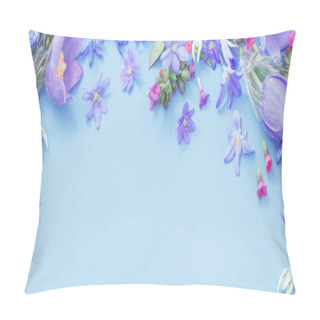 Personality  Spring Flowers On Blue Background Pillow Covers