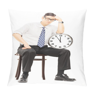Personality  Sad Male Holding A Clock Pillow Covers