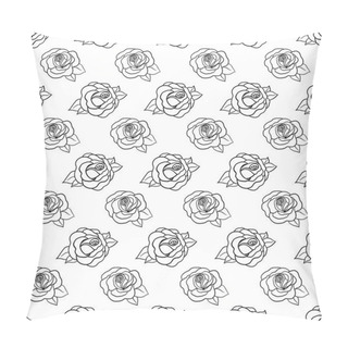 Personality  Beautiful Monochrome Black And White Seamless Pattern With Roses, Leaves. Hand Drawn Contour Lines. Design Greeting Card And Invitation Of The Wedding, Birthday, Valentine S Day, Mother S Day, Holiday Pillow Covers