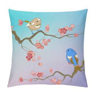 Personality  Birds Sitting On Branches With Spring Flowers Pillow Covers