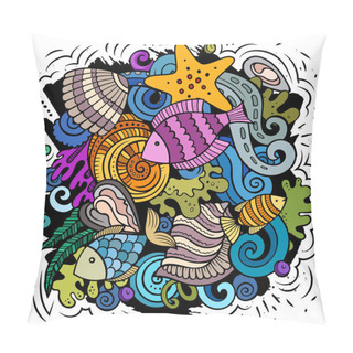 Personality  Sea Life Cartoon Vector Illustration. Colorful Detailed Composition With Lot Of Uderwater World Objects And Symbols. All Items Are Separate Pillow Covers