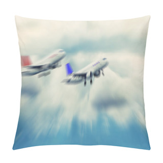 Personality  Abstract Background. Two Passenger Jets Flying Above The Clouds. Pillow Covers