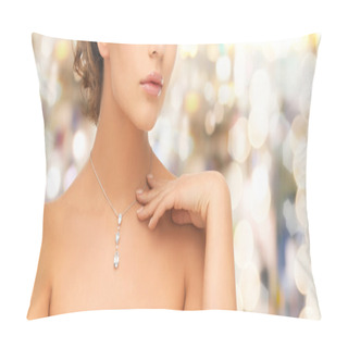 Personality  Woman Wearing Shiny Diamond Pendant Pillow Covers
