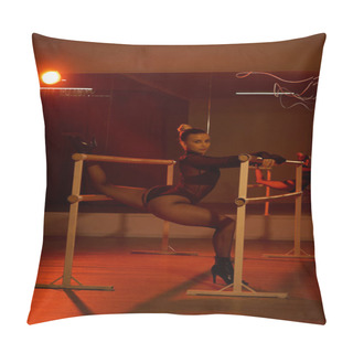 Personality  A Graceful Woman Illuminated By The Light Stretches On A Bar Against The Indoor Wall, Flexible Pillow Covers