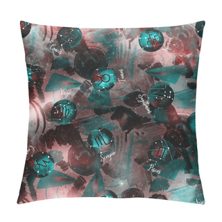 Personality  Seamless Colorful Bright Pattern With Mixed Zodiac Signs Pillow Covers