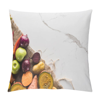 Personality  Top View Of Hessian With Autumn Vegetables On Marble Surface Pillow Covers