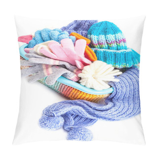 Personality  Winter Accessory Collection. Hat, Scarf And Mittens In The Conta Pillow Covers