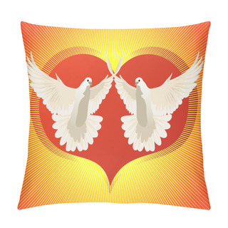 Personality  Two White Doves Flying In The Background Of An Abstract Image Of The Heart Pillow Covers