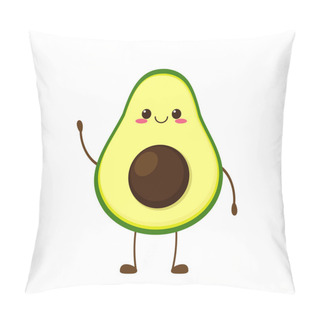 Personality  Cute Happy Avocado Character. Funny Smiling Avocado Cartoon Emoticon In Flat Style. Fruit Emoji Vector Illustration Pillow Covers
