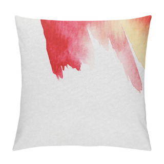 Personality  Close Up View Of Yellow And Red Watercolor Paint Brushstrokes On White Background Pillow Covers