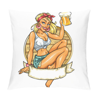 Personality  Pin Up Girl Holding Beer Pillow Covers