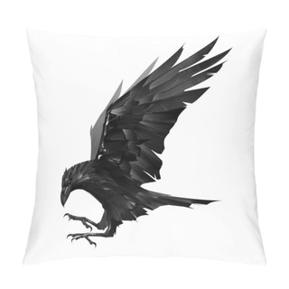 Personality  Hand-drawn Flying Silhouette Bird Raven On White Background Pillow Covers