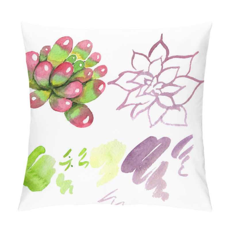 Personality  Amazing Succulents. Watercolor Background Illustration. Aquarelle Hand Drawing Isolated Succulent Plants And Stains. Pillow Covers
