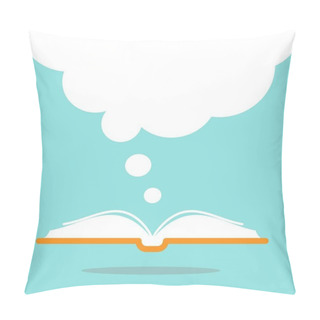 Personality  Open Book With Orange Book Cover And Big White Speech Bubble Flying Out. Pillow Covers
