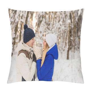 Personality  The Guy And The Girl Have A Rest In The Winter Woods.  Pillow Covers