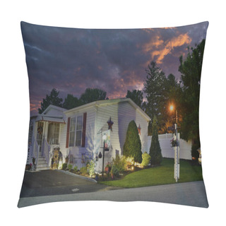 Personality  Mobile, Manufactured, Modular, Prefabbed Home As Seen At Dusk Pillow Covers