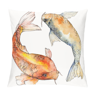 Personality  Watercolor Aquatic Underwater Colorful Tropical Fish Set. Red Sea And Exotic Fishes Inside: Goldfish Isolated. Pillow Covers