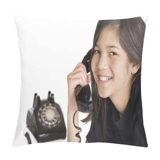 Personality  Young Girl Talking On Phone Pillow Covers