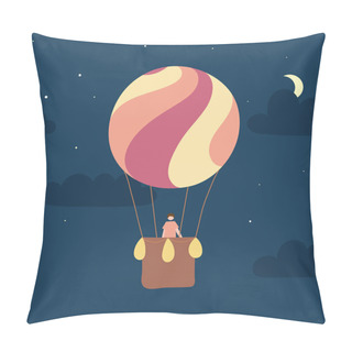 Personality  Vector Hot Air Balloon With Passenger At Night Pillow Covers