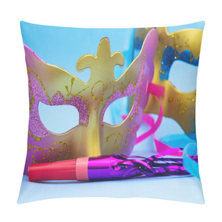 Personality  Hand Holding Mask On Brick Background Pillow Covers