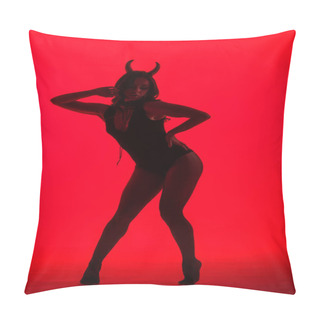 Personality  Silhouette Of Passionate Woman In Devil Costume, Isolated On Red Pillow Covers