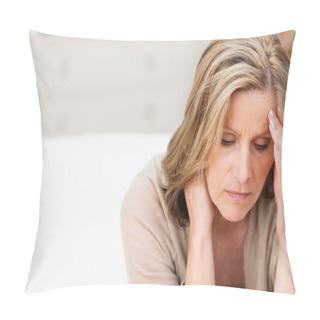 Personality  Woman Suffering From Stress Grimacing In Pain Pillow Covers