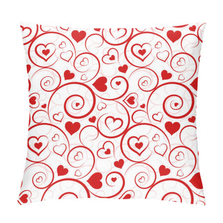 Personality  Love Seamless Pattern. Red Hearts And Swirls On White Background Pillow Covers