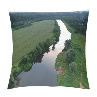 Personality  Panoramic View Of The Forest Field Meadows And The River Shot From The Dronedefault Pillow Covers