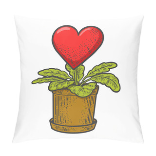 Personality  Heart Love Sign Grown As A Houseplant Color Sketch Engraving Vector Illustration. Valentine Day Card. T-shirt Apparel Print Design. Scratch Board Imitation. Black And White Hand Drawn Image. Pillow Covers