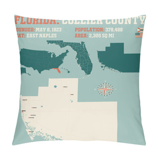 Personality  Large And Detailed Map Of Collier County In Florida, USA. Pillow Covers