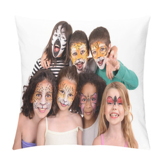 Personality  Children's Group With Animal Face-paint Isolated In White Pillow Covers