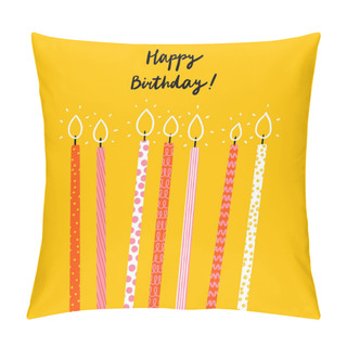 Personality  Birthday Illustration, Greeting Card With Cute Cartoon Candles, Happy Birthday Lettering Pillow Covers