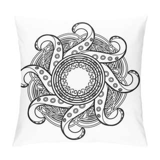 Personality  Abstract Black And White Gothic Mandala With Celtic Tracery And Octopus Tentacles Pillow Covers