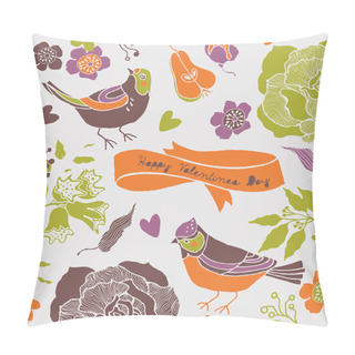 Personality  Illustration Of Birds, Flowers, Cut Out Hearts Pillow Covers