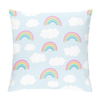 Personality  Vector Seamless Pattern With Sky. Hand Drawn Clouds And Rainbows. Perfect For Nursery, Print On Fabrics And Scrapbooking. Doodle Illustration. Pillow Covers