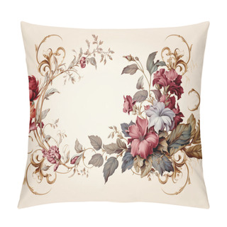 Personality  Elegant Floral Arrangement In A Vector Style, Featuring A Symphony Of Roses And Lilies With Ornate Golden Swirls On A Cream Background. Pillow Covers