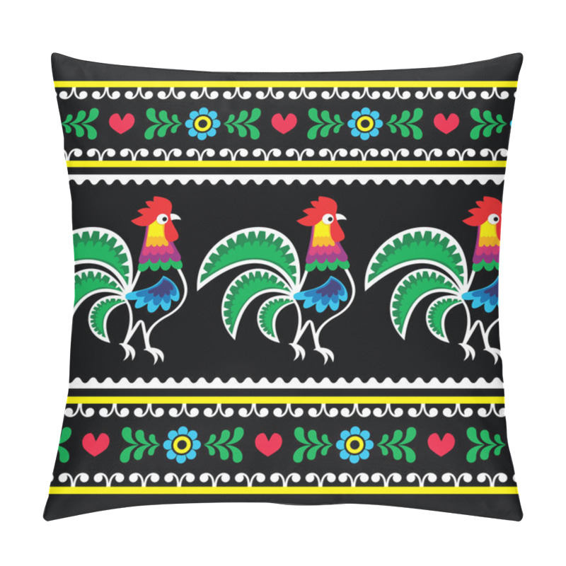 Personality  Polish folk art pattern with roosters on black - Wzory lowickie, Wycinanka pillow covers