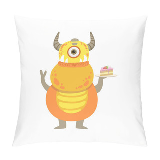 Personality  Yellow Friendly Monster With Horns And Cake Pillow Covers