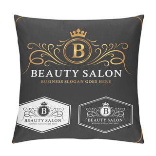 Personality  Beauty Salon Heraldic Crest Logo Template Design Pillow Covers