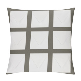Personality  Close-up View Of White Envelopes Arranged Isolated On Grey Background Pillow Covers