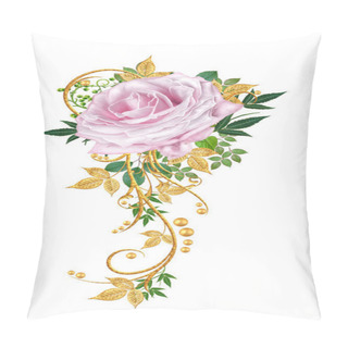 Personality  Decorative Ornament, Paisley Element, Delicate Textured Leaves Made Of Fine Lace And Pearls. Jeweled Shiny Curls, Pink Roses. Openwork Weaving Delicate. Pillow Covers