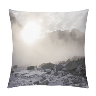 Personality  Snow And Rocks In Mountains At Misty Morning, Kyrgyzstan, Ala Archa  Pillow Covers
